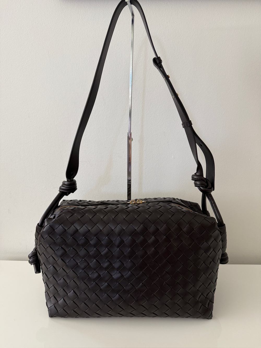 BOTTEGA VENETA Woven Nappa Leather Loop Weekender Bag Handbag, Fondant
